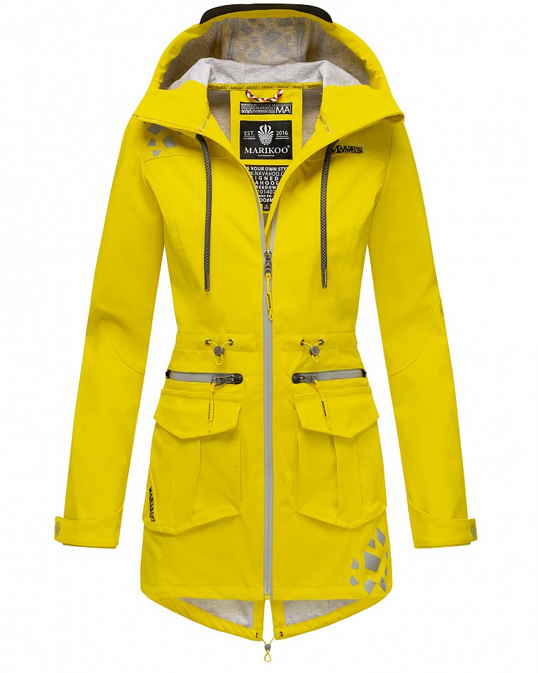 Marikoo Wasserfeste Damen Softshell Übergangsjacke mit Kapuze und Reflektoren Ulissaa Gelb Gr. 40 - L