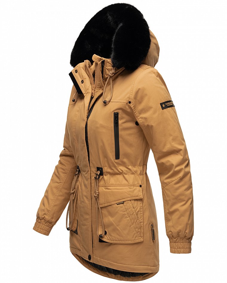 Navahoo Olessaa Damen halblange Winterjacke mit Kapuze Camel Gr. 38 - M