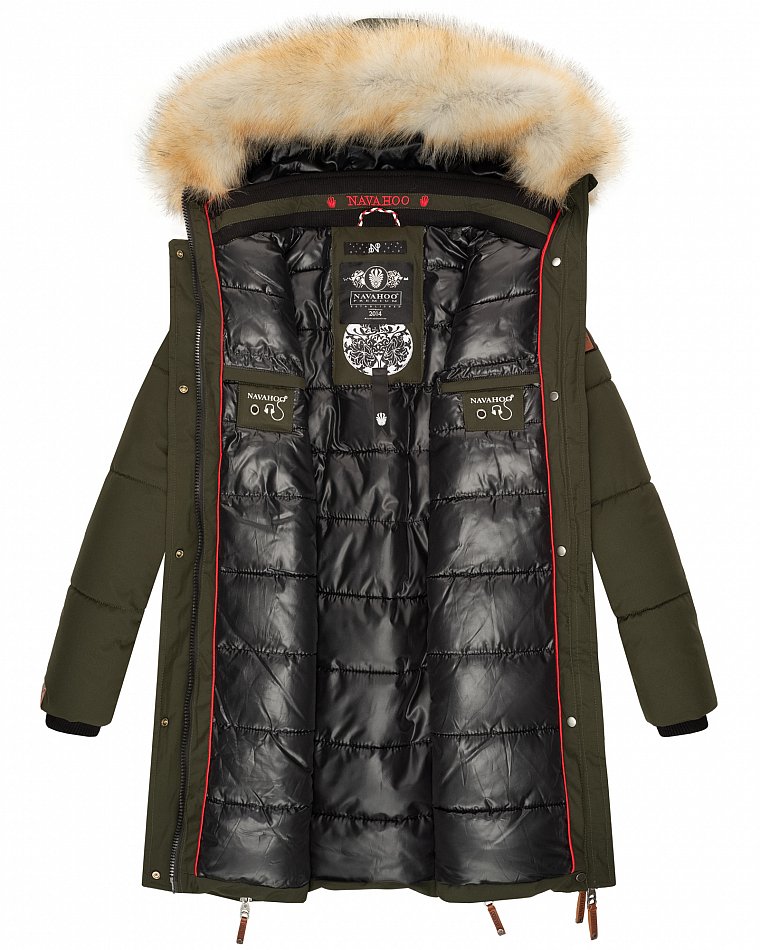 Navahoo Halina Damen Winter Steppmantel Parka mit Kunstfell Olive Gr. 42 - XL