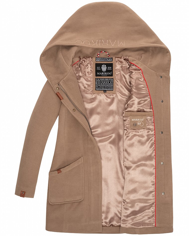 Marikoo Maikoo Damen Wintermantel Trenchcoat mit Kapuze Taupe Grey Gr. 40 - L Marikoo Maikoo Damen Wintermantel Trenchcoat mit Kapuze Taupe Grey Gr. 40 - L