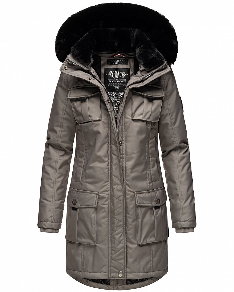 Navahoo Winterparka Wintermantel mit Kapuze & Kunstfell Tiniis Grau Gr. 38 - M