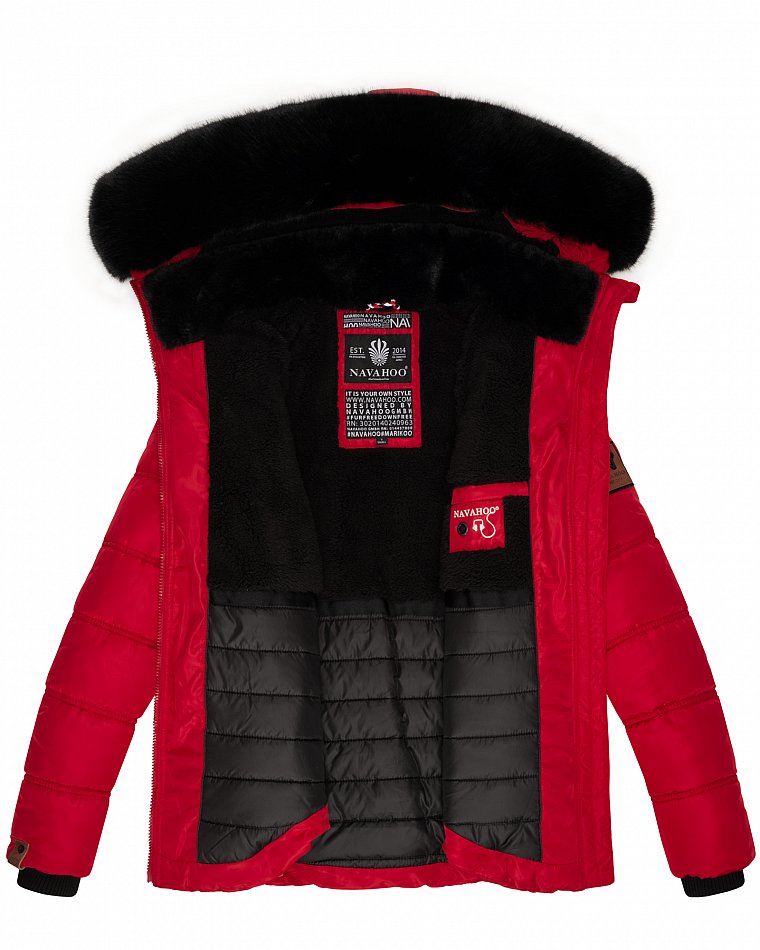 Navahoo Melikaa Damen Winterjacke Steppjacke mit Kunstfellkragen Rot Gr. 34 - XS