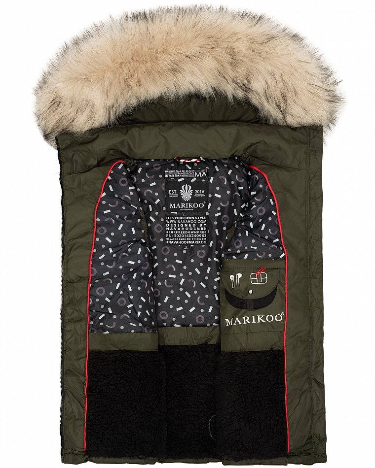 Marikoo Eisflöckchen Damen Winter Steppweste mit Kunstfell Olive Gr. 38 - M