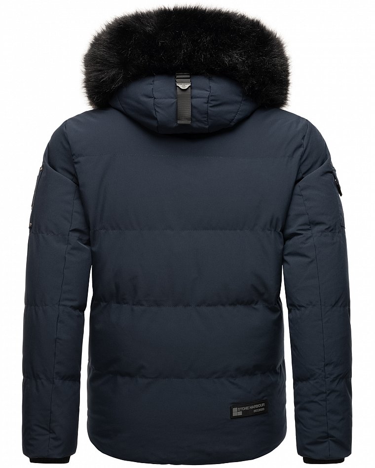 Stone Harbour Halvaar Herren Winterjacke gesteppt Navy mit Schwarzem Kunstfell Gr. 46 - S