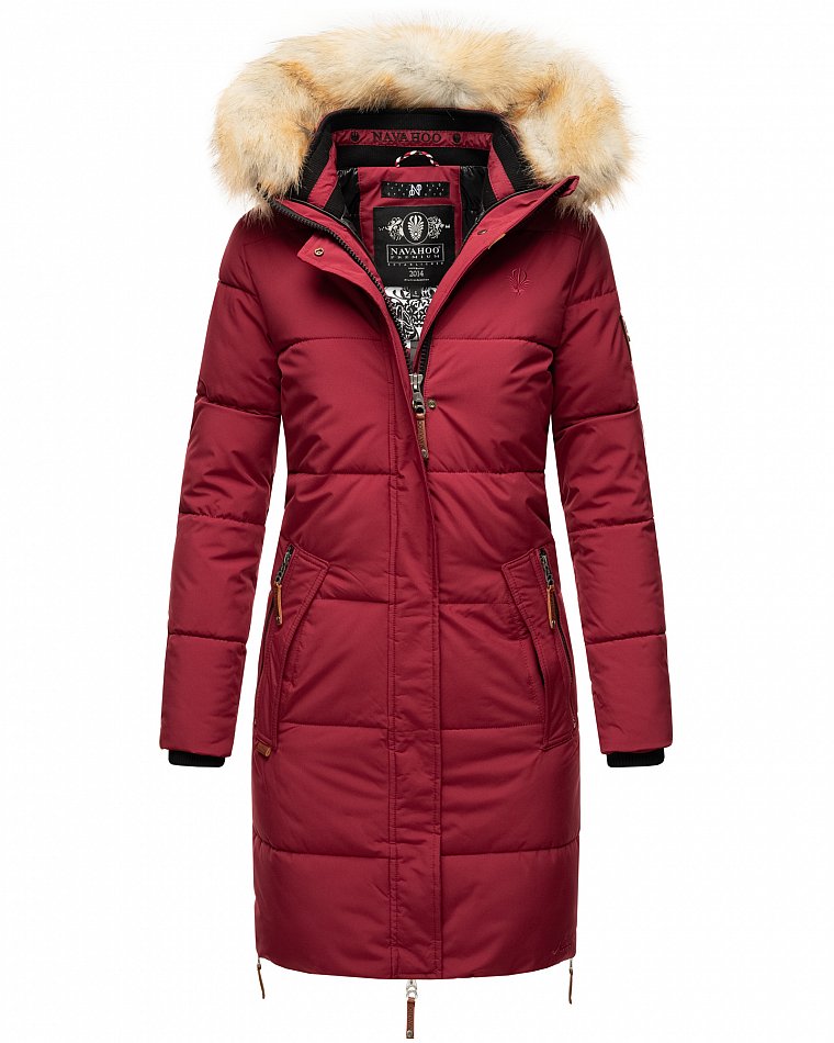 Navahoo Halina Damen Winter Steppmantel Parka mit Kunstfell Bordeaux Gr. 40 - L
