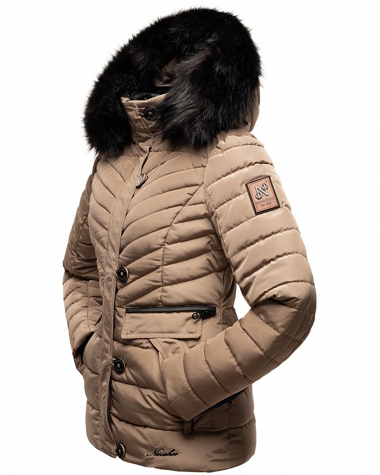 Navahoo Wisteriaa Damen Winter Steppjacke mit Kunstfell Taupe  Gr. 34 - XS