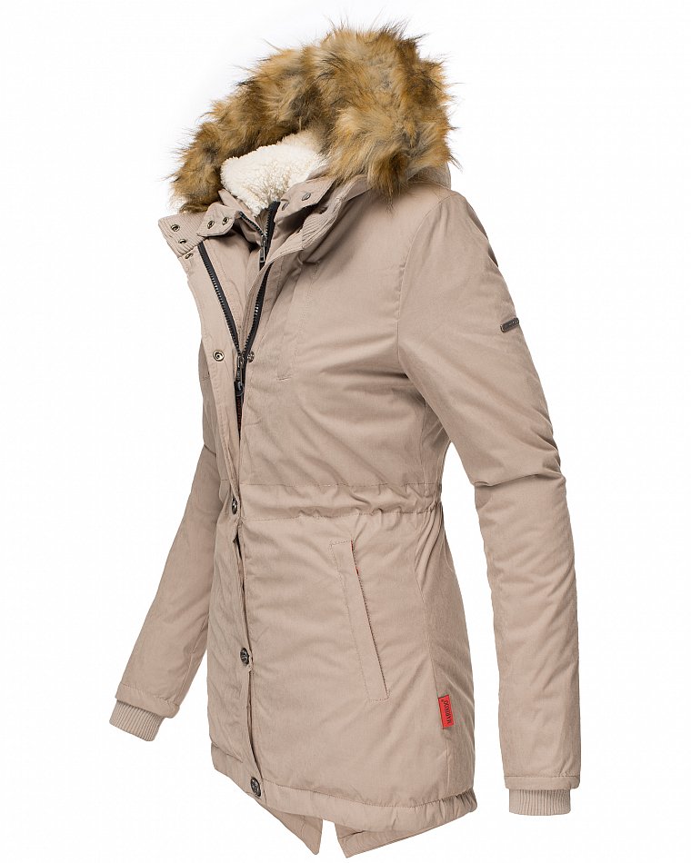 Marikoo Akira Damen Winter Jacke Parka Gefüttert mit Kapuze Taupe Gr. 40 - L