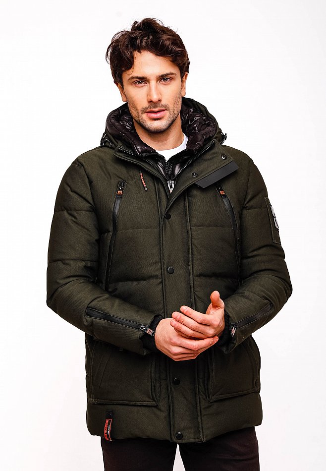 Stone Harbour Mitjaa Herren Wintermantel Parka mit Doppel Kapuze Olive Gr. 48 - M