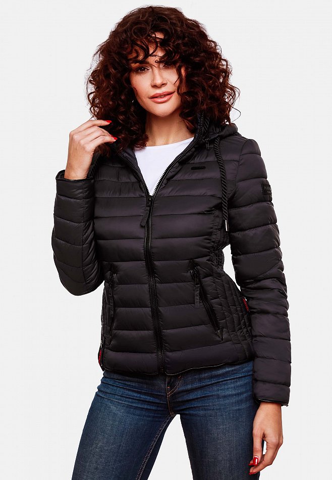 Navahoo Lulana Damen Übergangs Steppjacke mit Kapuze Schwarz Gr. 40 - L