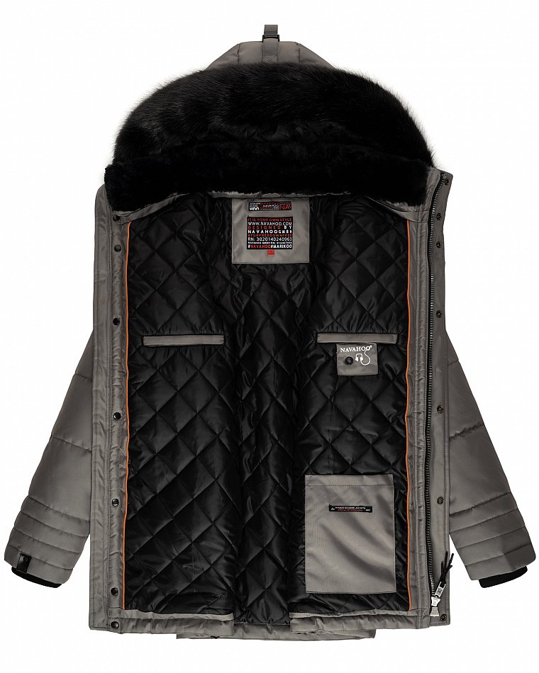 Navahoo Luaan Herren Wintermantel Parka mit Kunstfell & Kapuze Grau Gr. L