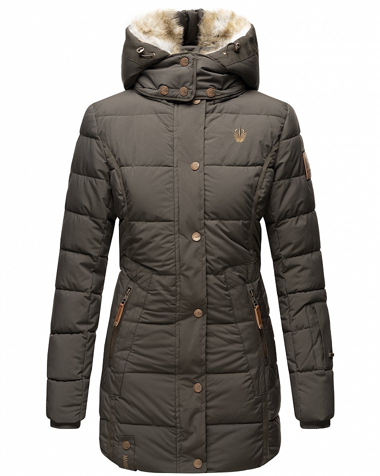 Marikoo Lieblings Jacke Damen Wintermantel Steppmantel mit Kapuze Anthrazit Gr. 38 - M Marikoo Lieblings Jacke Damen Wintermantel Steppmantel mit Kapuze Anthrazit Gr. 38 - M