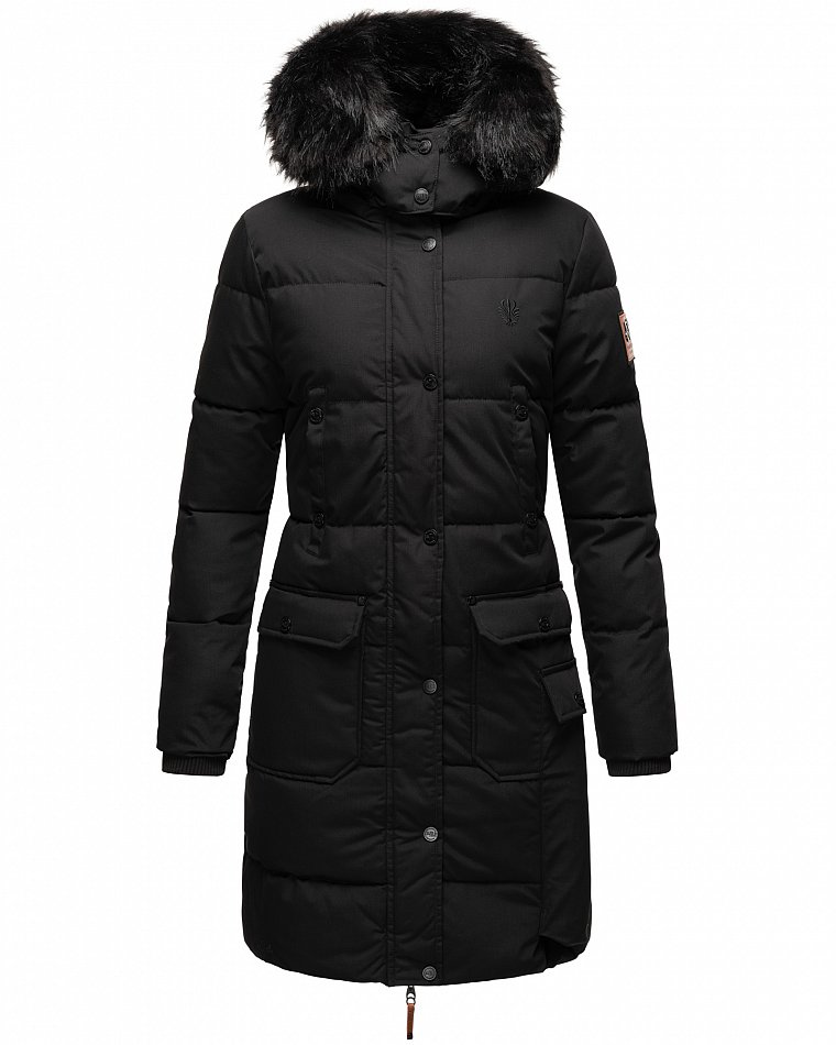 Navahoo Cosimaa Damen Wintermantel mit Teddyfell Gefüttert inkl. Regenschirm Schwarz Gr. 36 - S