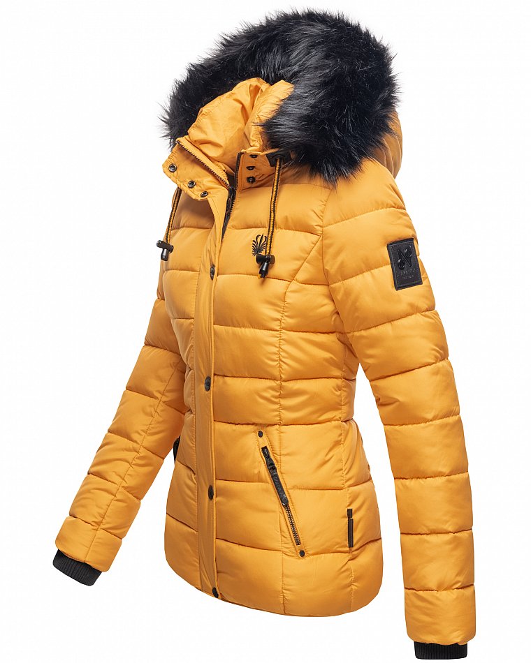 Navahoo Zuckerbiene Damen gefütterte Winter Steppjacke mit Kapuze Gelb Gr. 38 - M