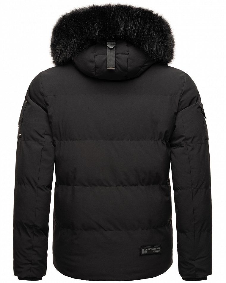 Stone Harbour Halvaar Herren Winterjacke gesteppt Schwarz mit Schwarzem Kunstfell Gr. 48 - M