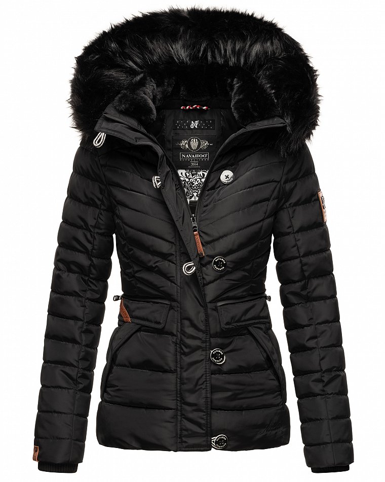 Navahoo Wisteriaa Damen Winter Steppjacke mit Kunstfell Schwarz Gr. 40 - L
