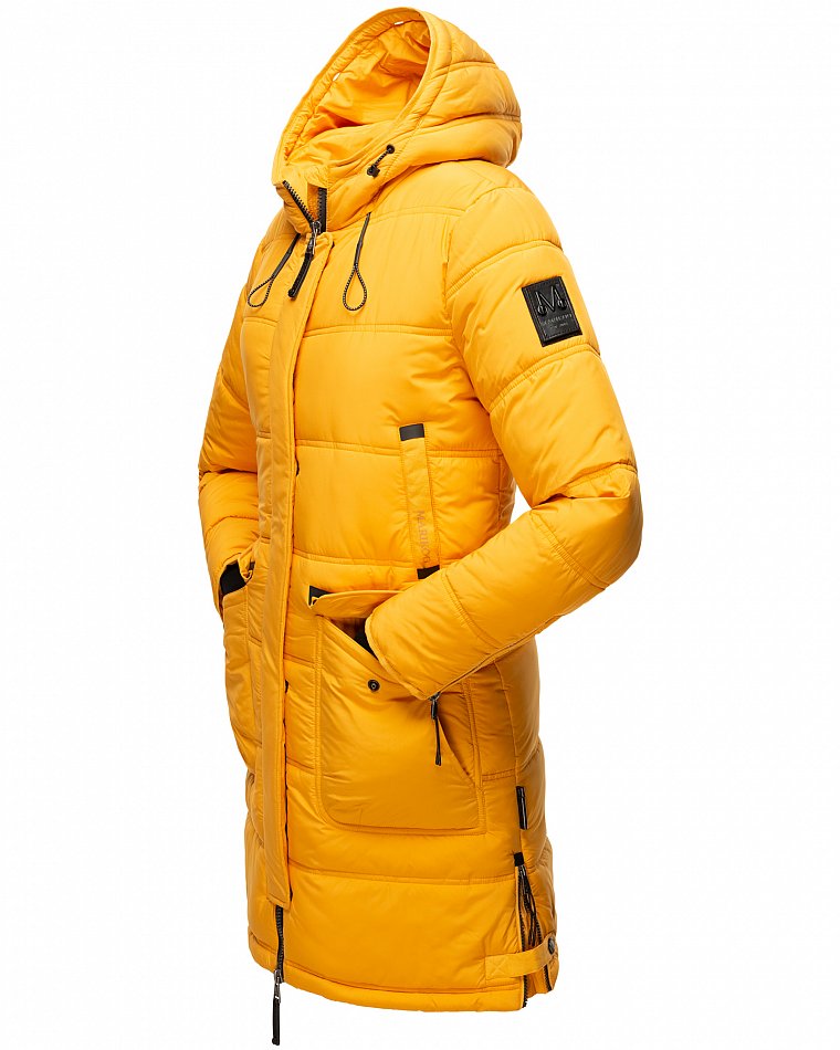 Marikoo Chaskaa Damen Winter Steppmantel Parka mit Kapuze & Kunstfell Gelb Gr. 38 - M
