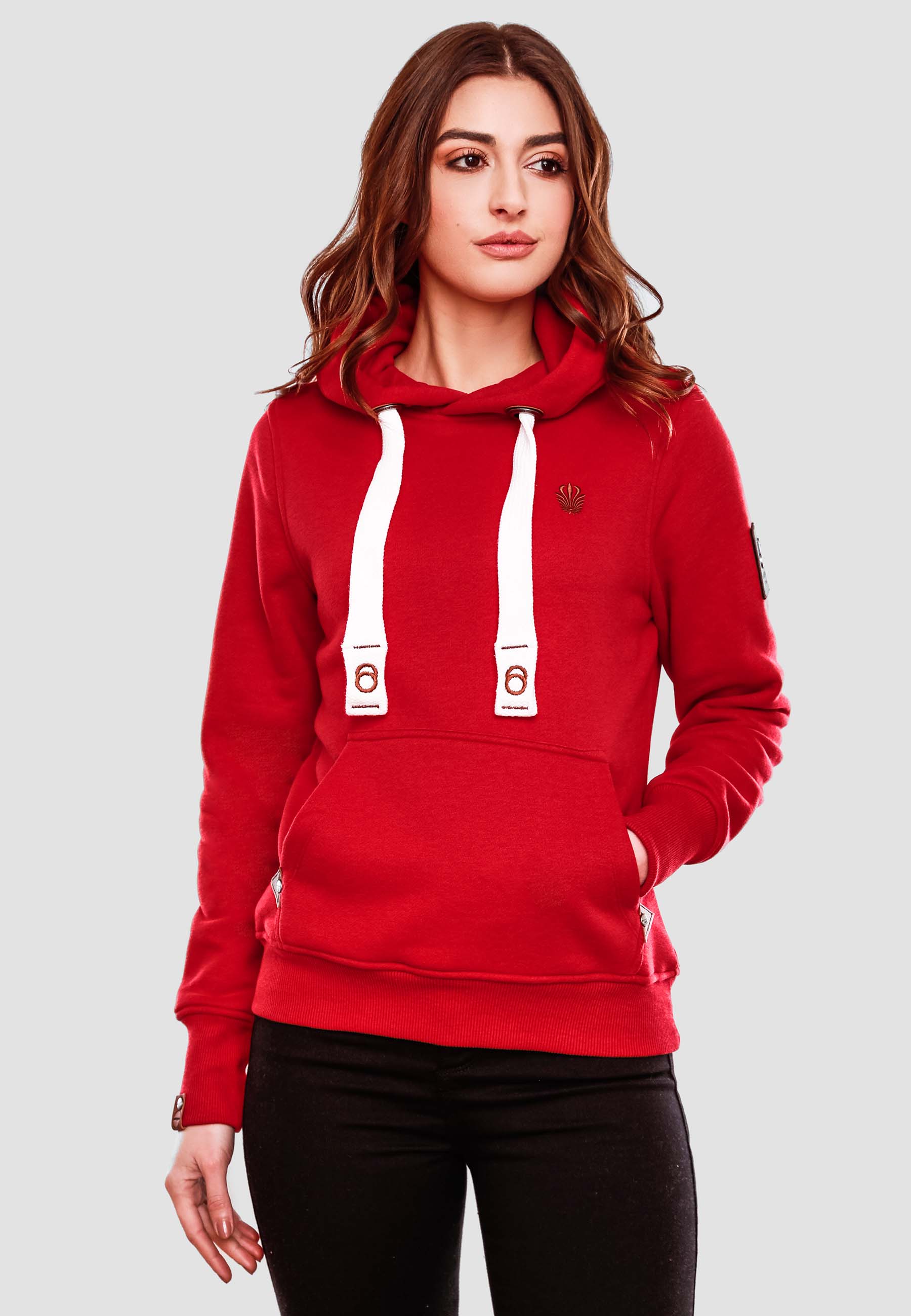 Navahoo Kapuzensweatshirt Hoodie mit Kapuze & breiten Tunnelzugkordeln Damlaa Rot Gr. 36 - S