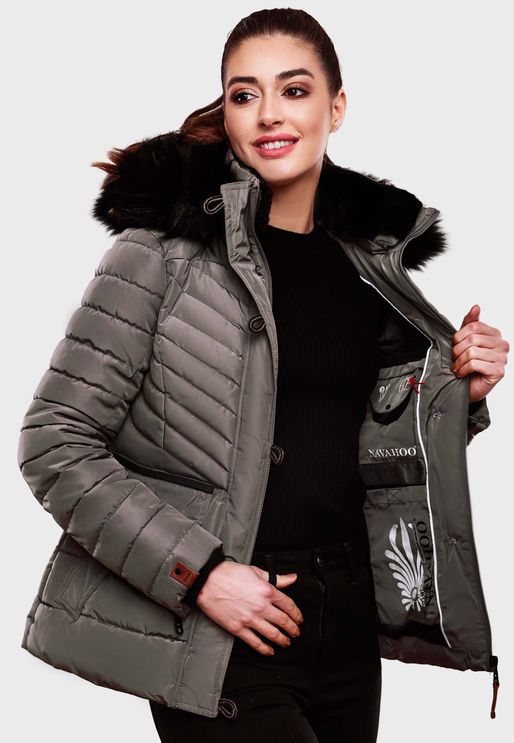 Damen Winter Steppjacke Wisteriaa Grau M | Navahoo BrandsStreet Warm
