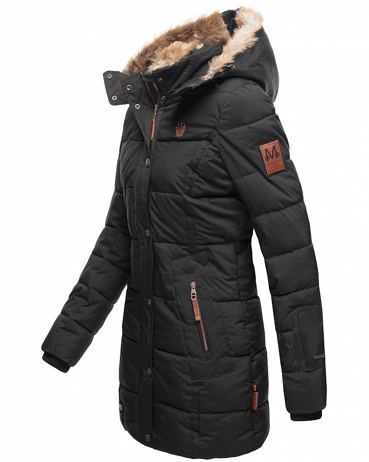 Marikoo Lieblings Jacke Damen Wintermantel Steppmantel mit Kapuze Schwarz Gr. 40 - L