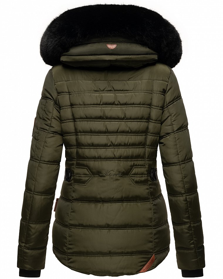 Navahoo Melikaa Damen Winterjacke Steppjacke mit Kunstfellkragen Olive Gr. 42 - XL