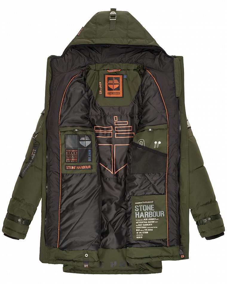 Stone Harbour Herren Winterparka Wintermantel mit Doppel Kapuze Tahaa Olive Gr. 48 - M