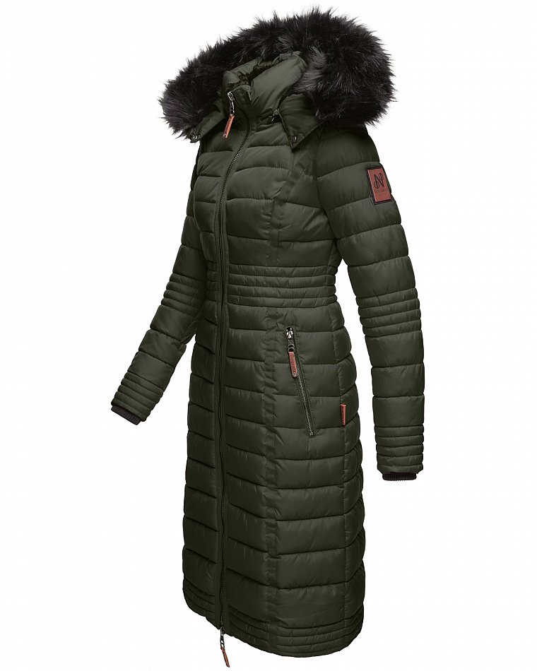 Navahoo Umay Damen Steppmantel Winterjacke mit Fellkragen Olive Gr. 40 - L