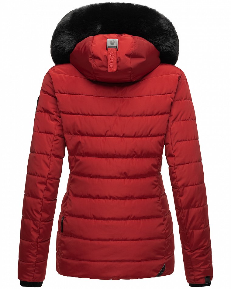 Navahoo Milianaa Damen Winter Steppjacke gefüttert Kapuze mit Kunstfell Rot Gr. 38 - M