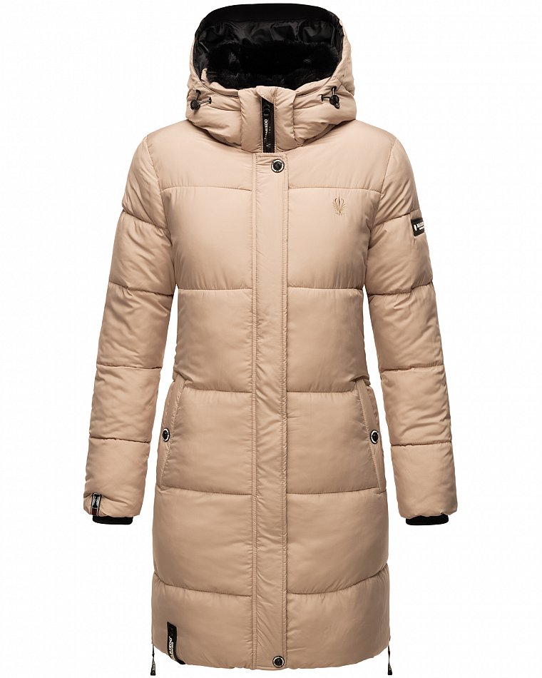 Marikoo Streliziaa Damen Wintermantel Parka mit Kapuze & Kunstfell Taupe Gr. 40 - L