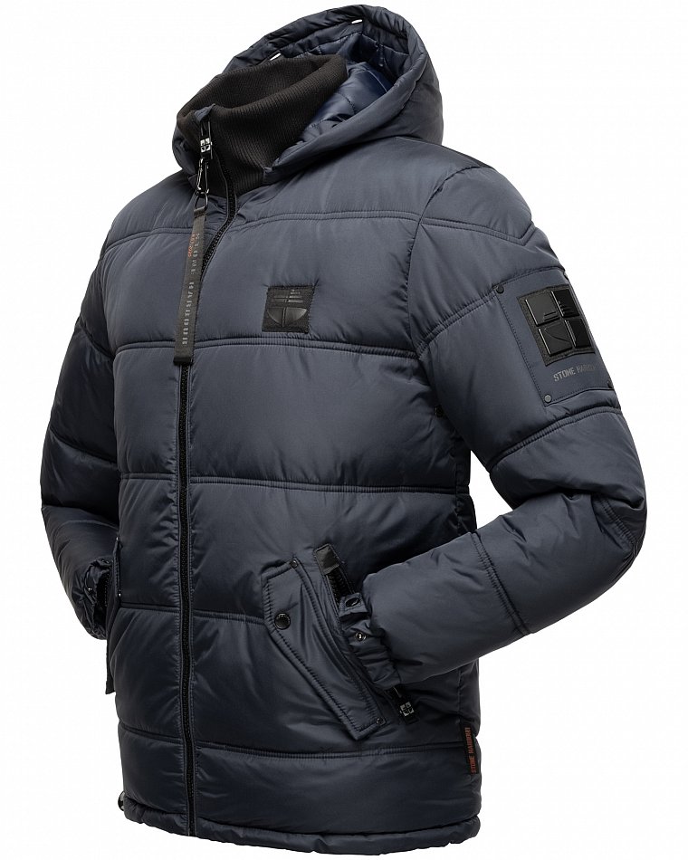 Stone Harbour Zarlaan Herren Parka Winterjacke mit Kapuze & Kunstfell Navy Gr. 46 - S