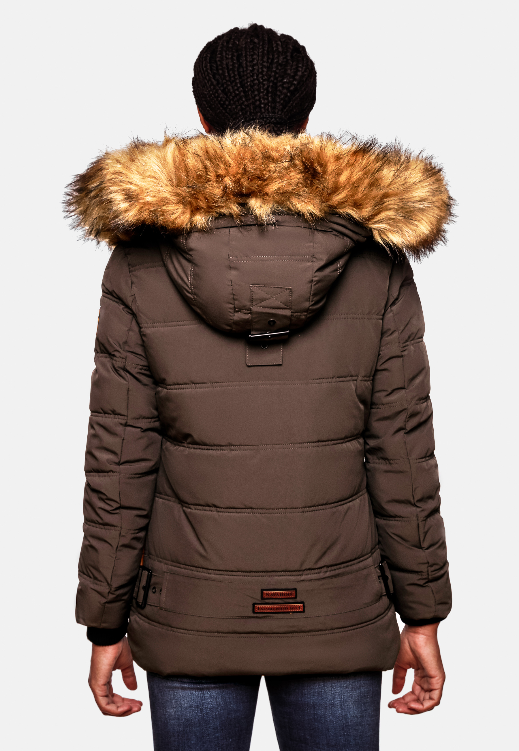 Navahoo Zoja Damen Winterjacke Steppjacke mit abnehmbarem Kunstfell Schoko 34 - XS