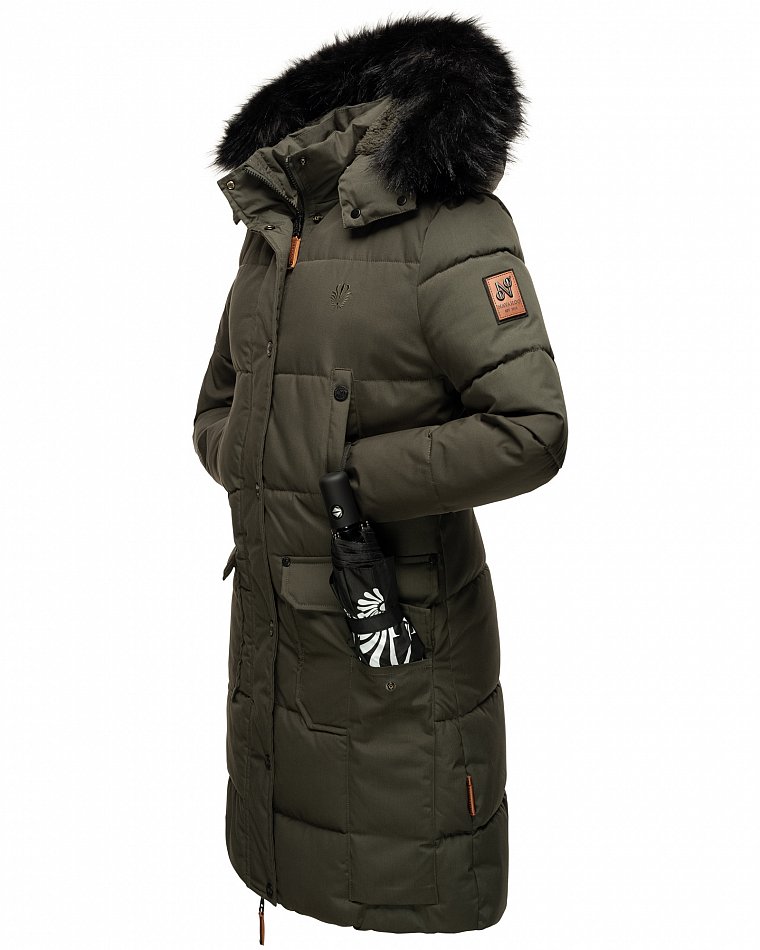 Navahoo Cosimaa Damen Wintermantel mit Teddyfell Gefüttert inkl. Regenschirm Anthrazit Gr. 44 - XXL