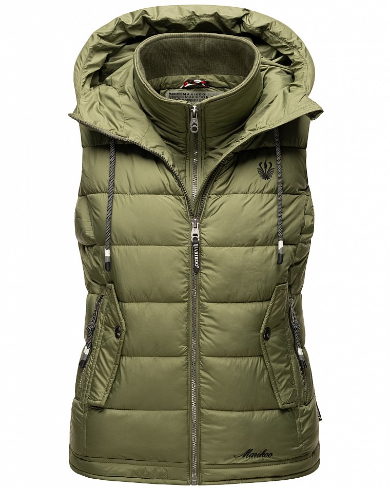 Marikoo Taisaa Damen Übergangs Weste mit Stehkragen Olive Gr. 34 - XS 