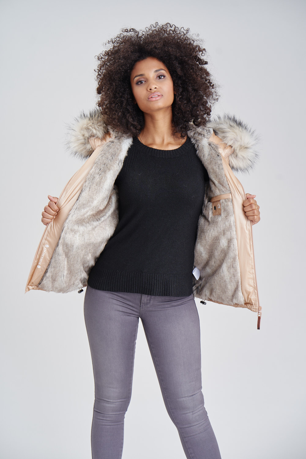 Navahoo Damen Winter Jacke Steppjacke mit Kunstpelz Tikunaa Gold Gr. 38 - M