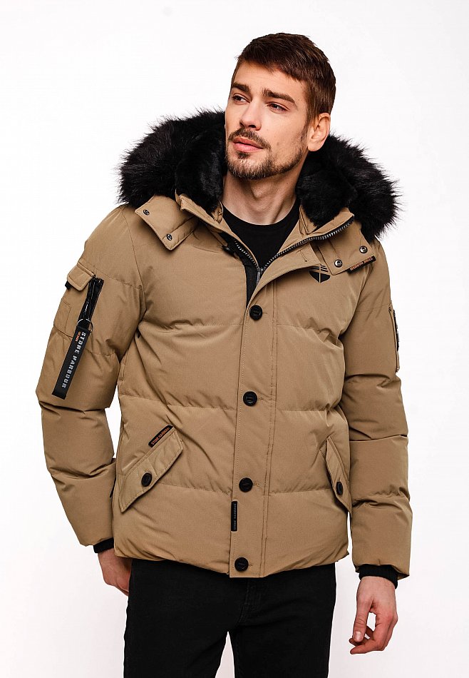 Stone Harbour Halvaar Herren Winterjacke gesteppt Braun mit Schwarzem Kunstfell Gr. 50 - L