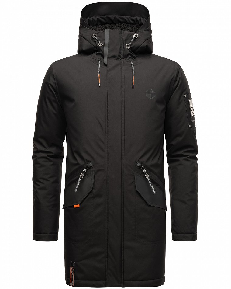 Stone Harbour Ragaan Herren Wintermantel Parka Gefüttert mit Kapuze Schwarz Gr. 48 - M