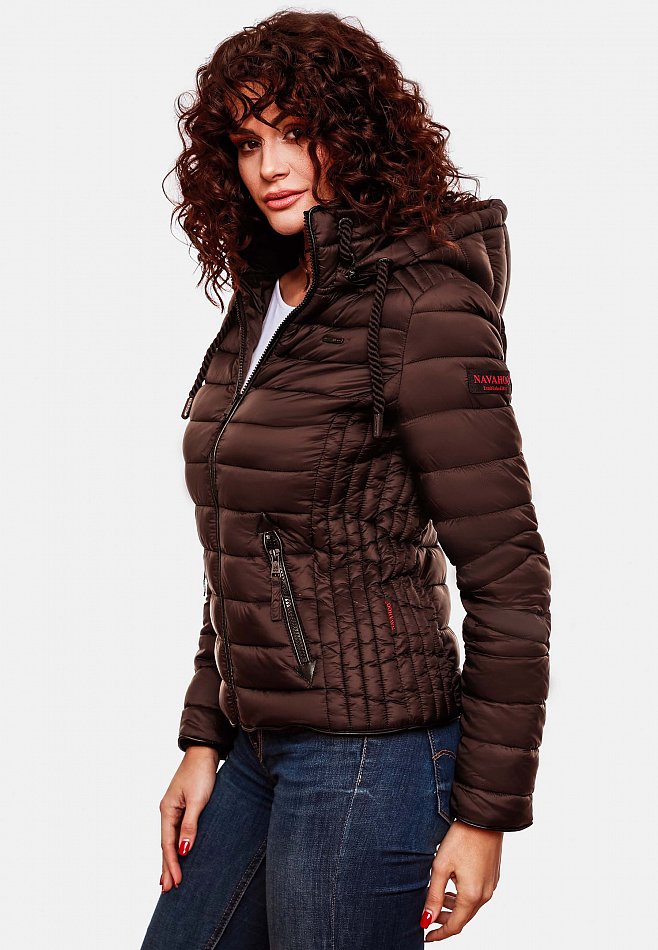 Navahoo Lulana Damen Übergangs Steppjacke mit Kapuze Schoko Gr. 34 - XS