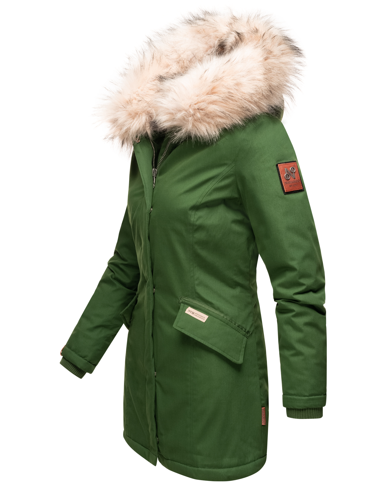 Navahoo Cristal Winterjacke Winterparka mit Kapuze & Kunstfell Grün Gr. 42 - XL