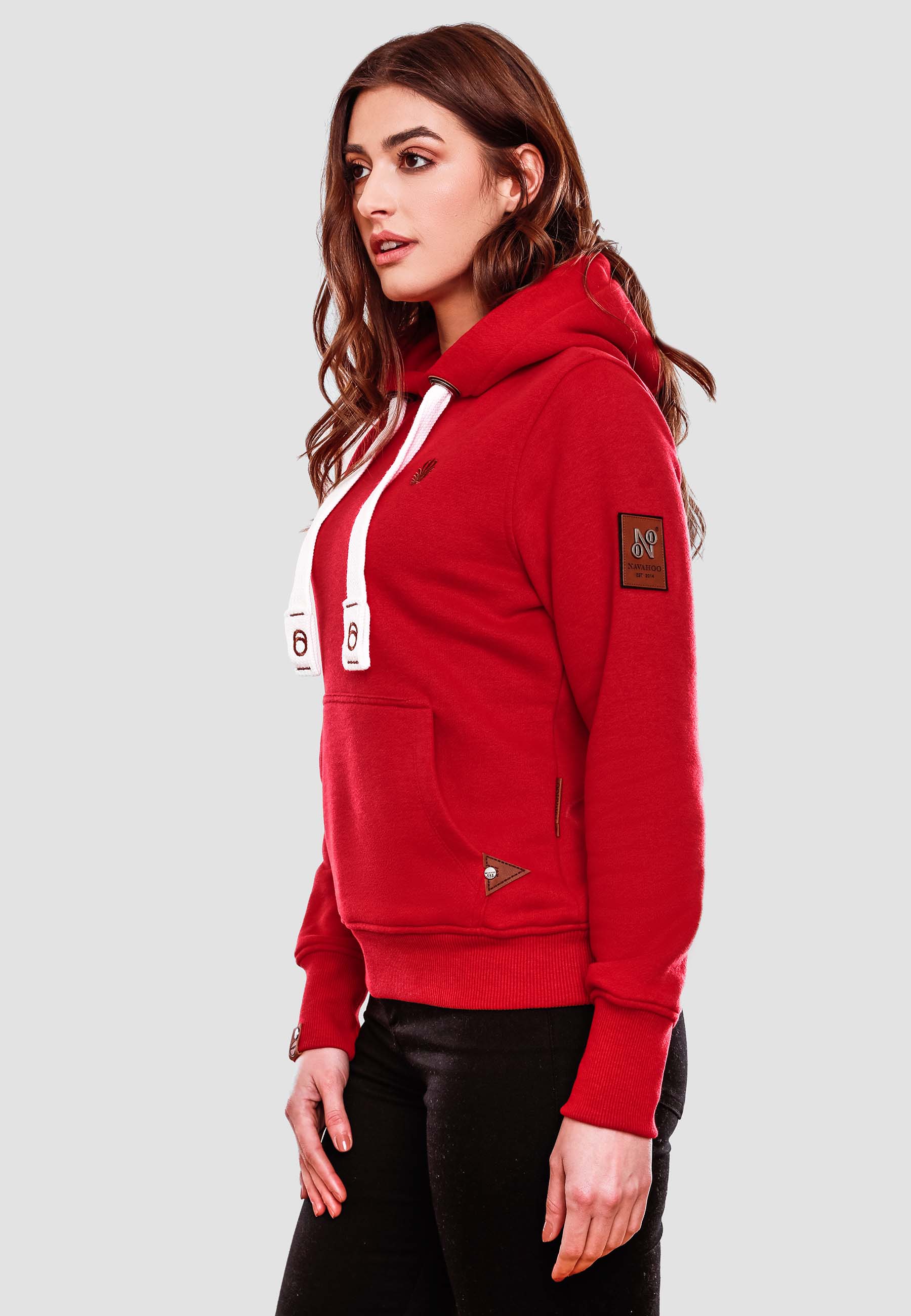 Navahoo Kapuzensweatshirt Hoodie mit Kapuze & breiten Tunnelzugkordeln Damlaa Rot Gr. 36 - S