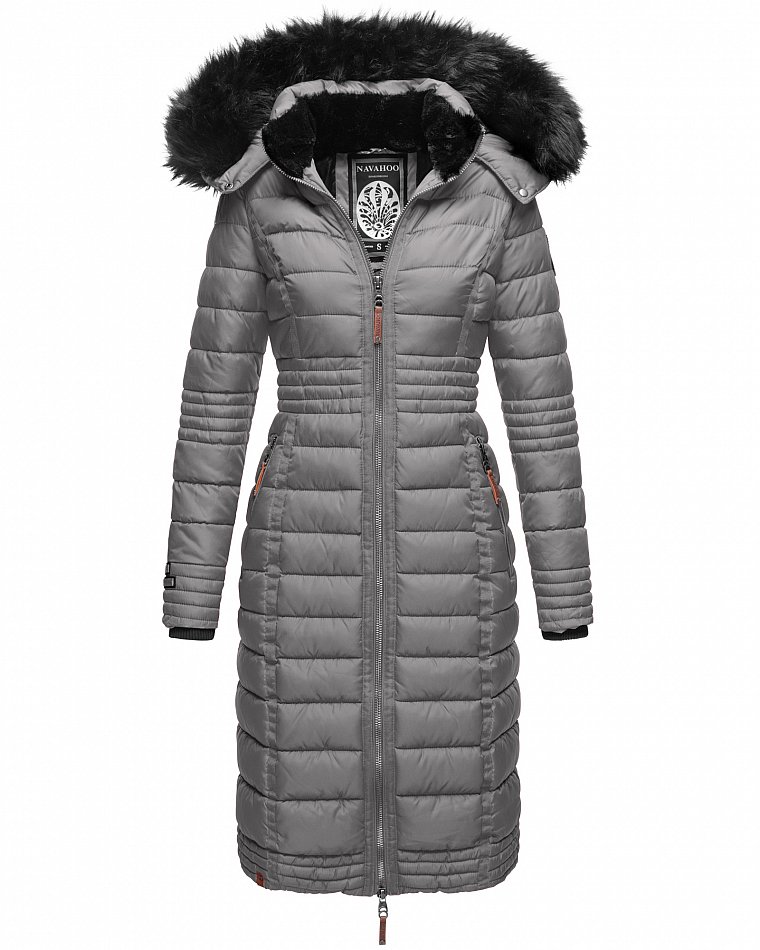 Navahoo Umay Damen Steppmantel Winterjacke mit Fellkragen Grau Gr. 40 - L