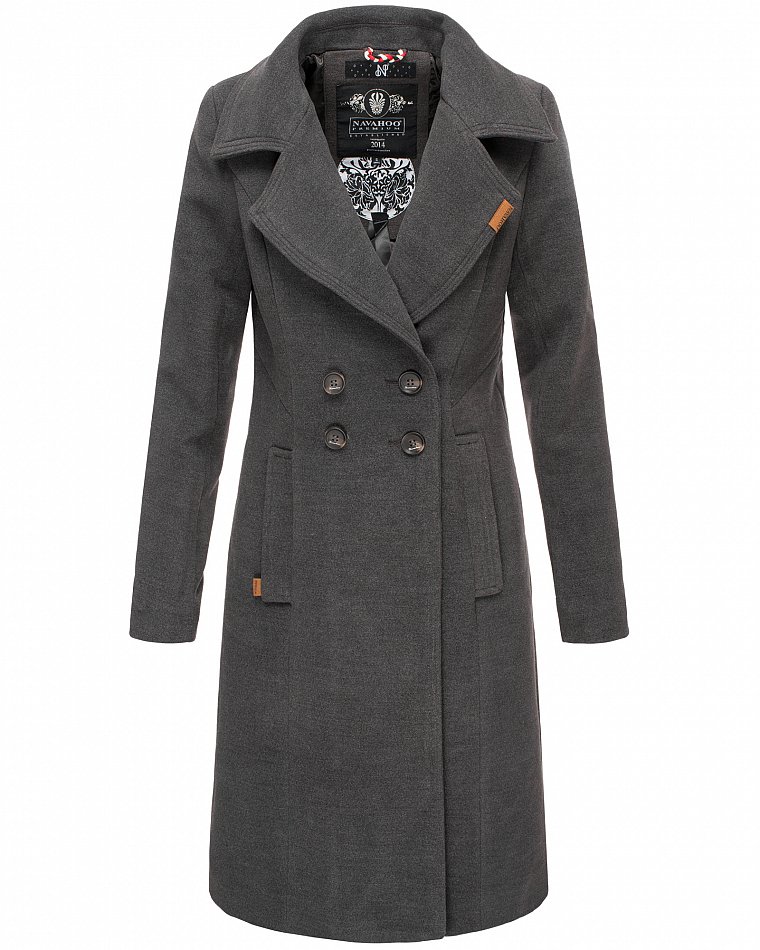 Navahoo Wooly Eleganter Damen Wintermantel Business Trenchcoat mit Reverskragen Anthrazit Gr. 46 - XXXL