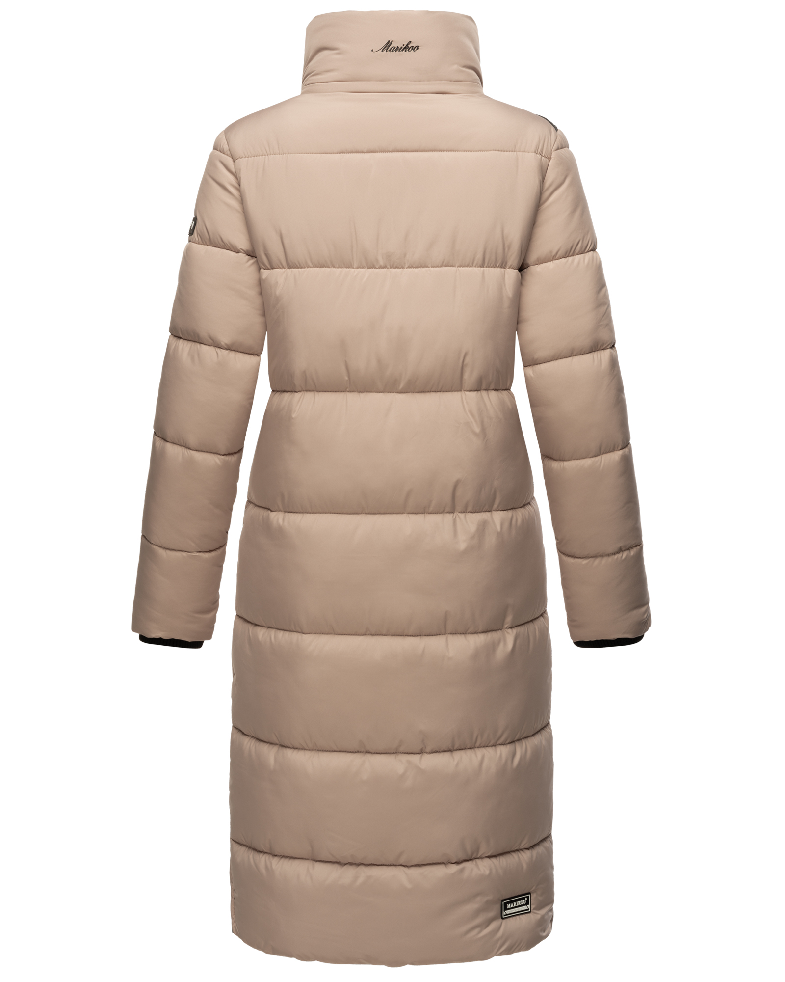 Marikoo langer Damen Winter Steppmantel mit Kapuze und Teddyfell Futter Reliziaa Taupe Gr. 38 - M