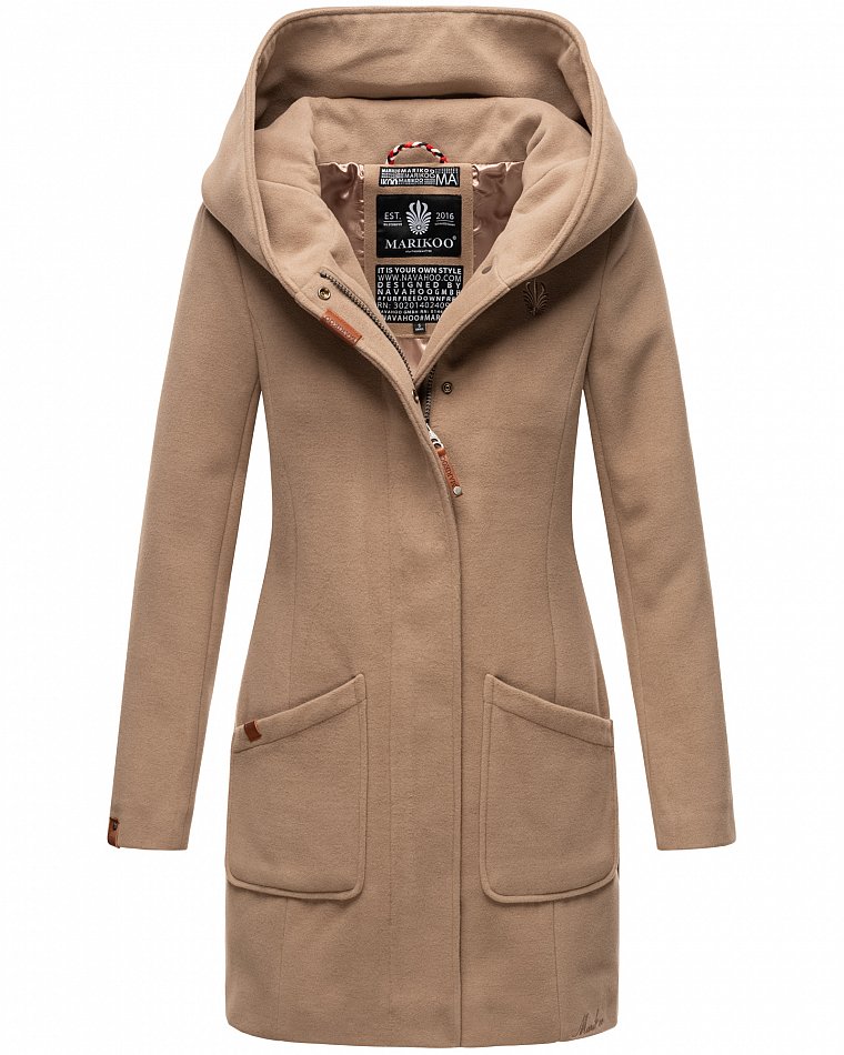 Marikoo Maikoo Damen Wintermantel Trenchcoat mit Kapuze Taupe Grey Gr. 40 - L Marikoo Maikoo Damen Wintermantel Trenchcoat mit Kapuze Taupe Grey Gr. 40 - L