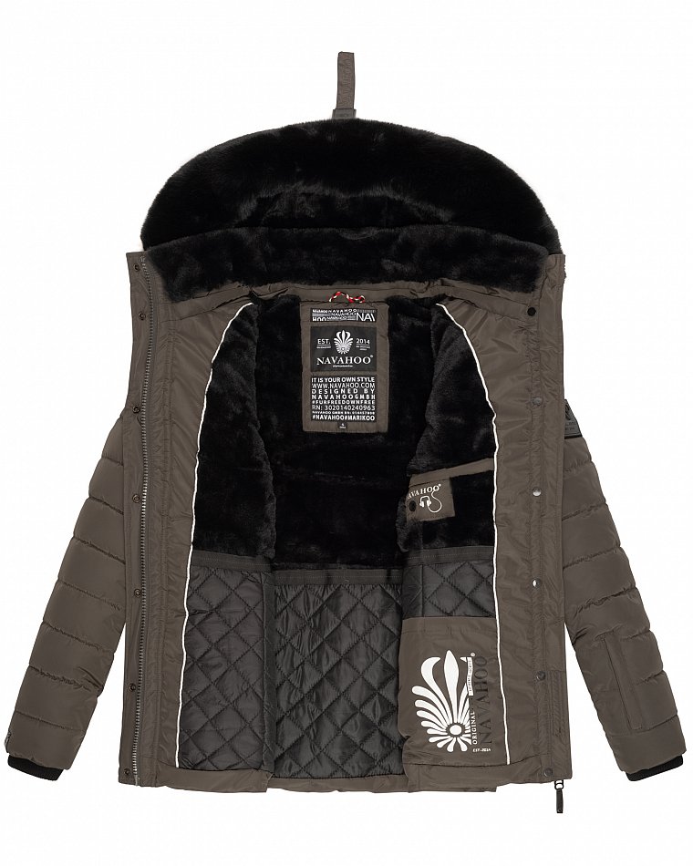 Navahoo Milianaa Damen Winter Steppjacke gefüttert Kapuze mit Kunstfell Anthrazit Gr. 40 - L