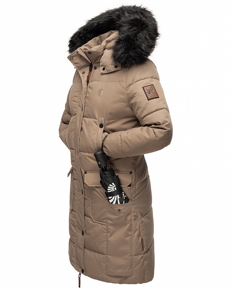 Navahoo Cosimaa Damen Wintermantel mit Teddyfell Gefüttert inkl. Regenschirm Taupe Gr. 36 - S