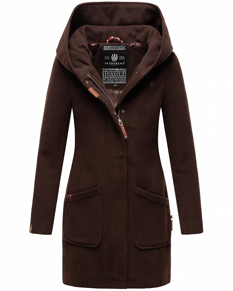 Marikoo Maikoo Damen Wintermantel Trenchcoat mit Kapuze Schoko Gr. 36 - S Marikoo Maikoo Damen Wintermantel Trenchcoat mit Kapuze Schoko Gr. 36 - S