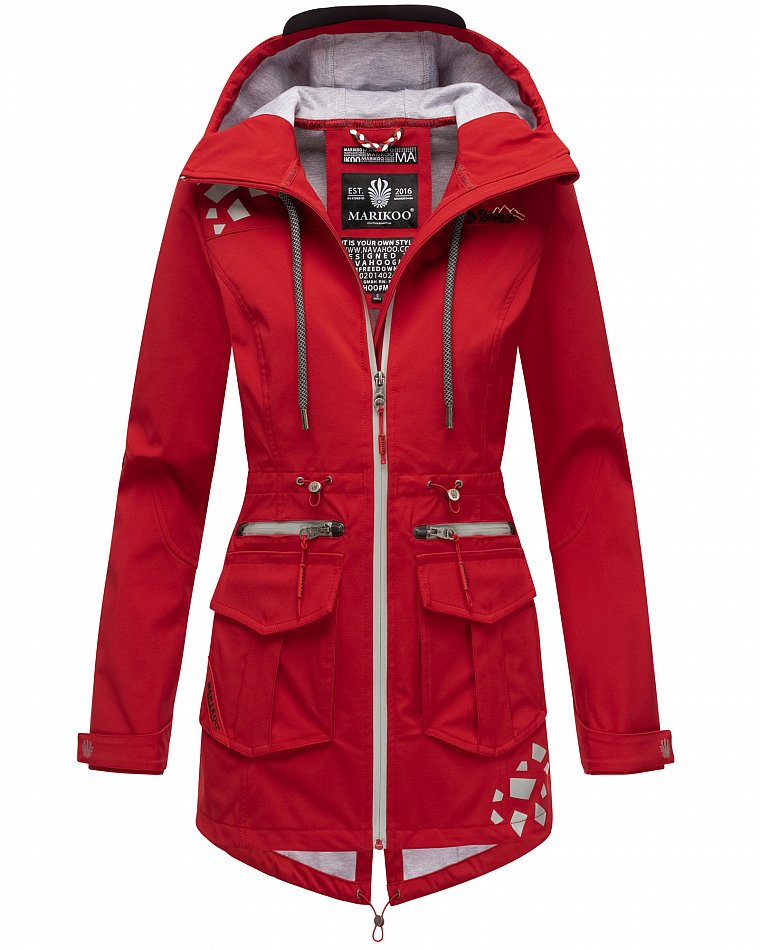 Marikoo Wasserfeste Damen Softshell Übergangsjacke mit Kapuze und Reflektoren Ulissaa Rot Gr. 42 - XL
