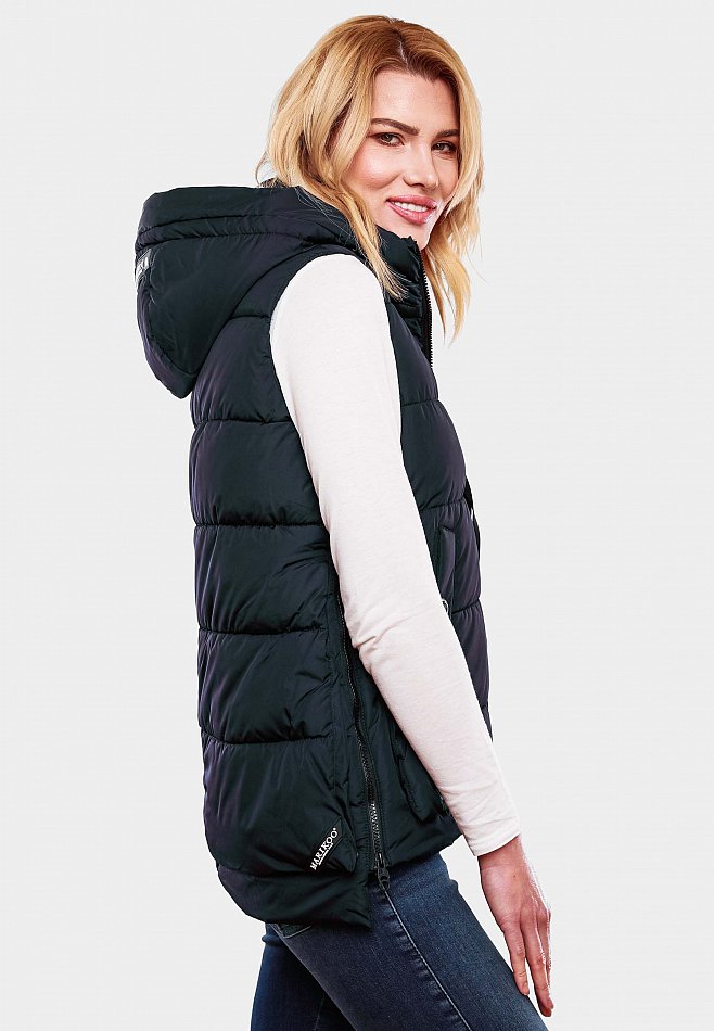 Marikoo Zarinaa Damen Übergangsweste Steppweste mit Kapuze Navy Gr. 38 - M