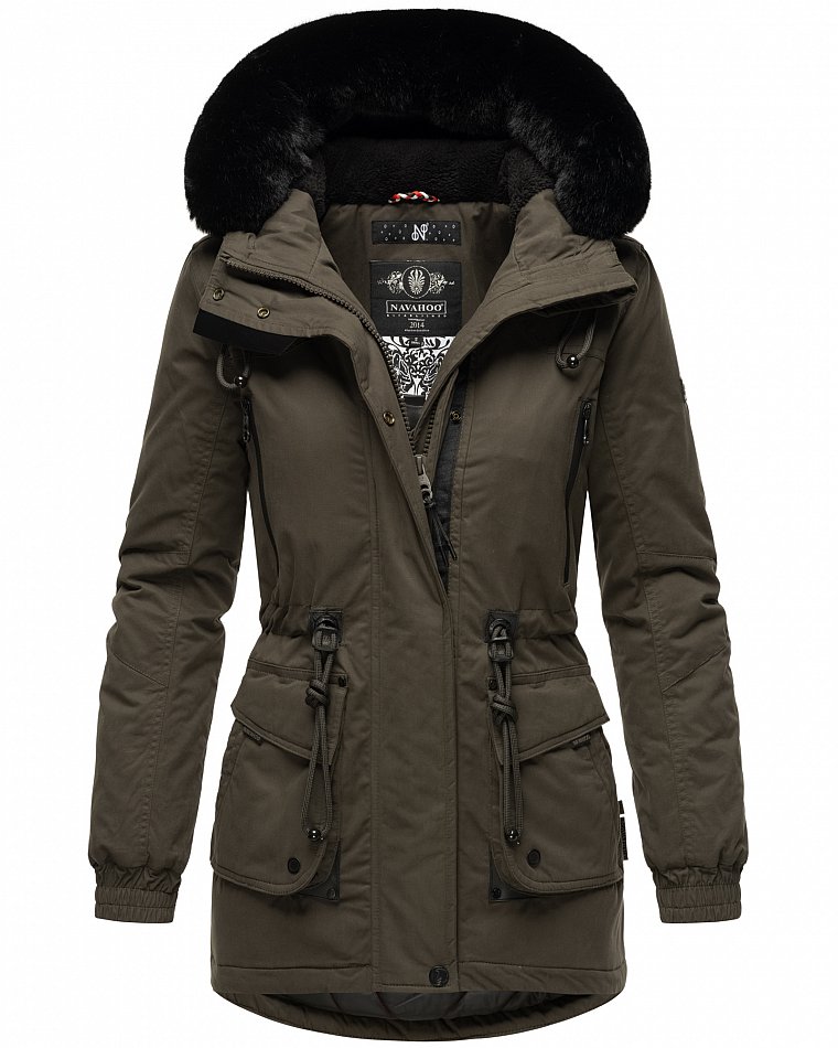 Navahoo Olessaa Damen halblange Winterjacke mit Kapuze Anthrazit Gr. 38 - M