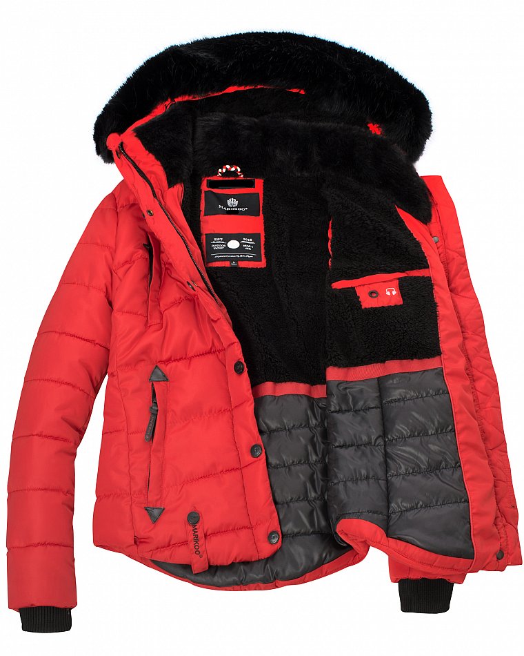 Marikoo Lotusblüte Damen Winter Stepp Jacke mit Kapuze & Kunstfell Rot Gr. 40 - L