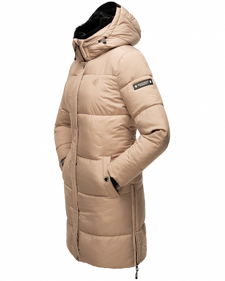 Marikoo Streliziaa Damen Wintermantel Parka mit Kapuze & Kunstfell Taupe Gr. 40 - L